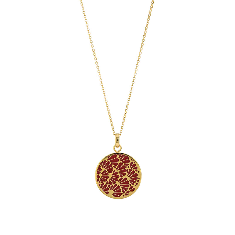 Collier rond motif japonais résine noire et acier