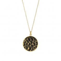 Collier rond motif japonais résine noire et acier doré