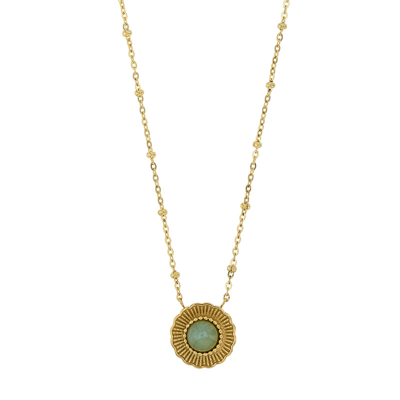 Collier rond motif soleil orné d'un Lapis-lazuli traité, acier