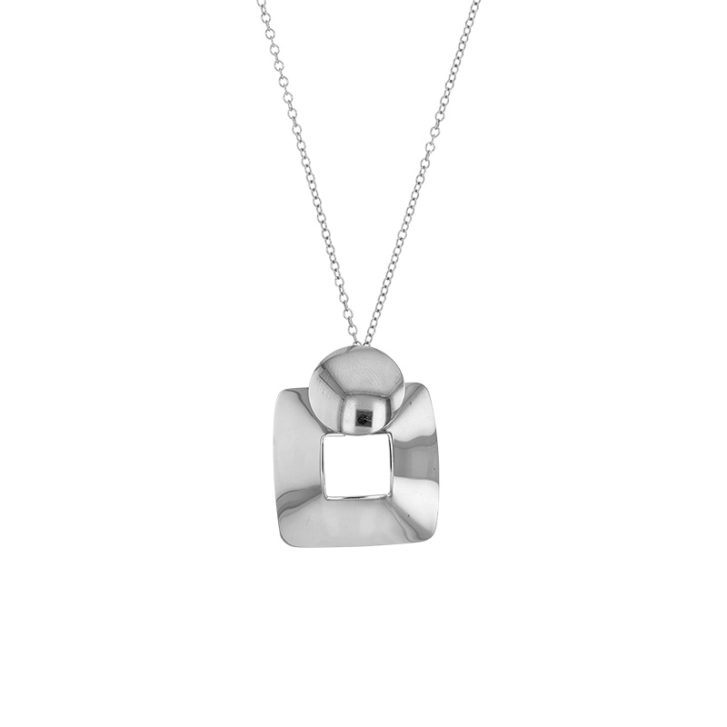 Collier rond sur un carré ajouré en argent 925/1000 rhodié