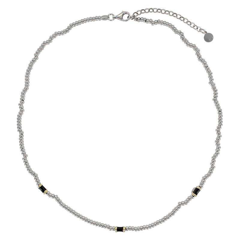 Collier rondelles, cubes émail noir en argent 925/1000 rhodié et doré