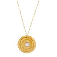 Collier ronds superposés et perle de culture d'eau douce, argent 925/1000 doré