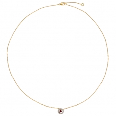 Collier Rubis taille ronde 2,5mm, entourage 16 diamants HSI 0,10ct, Or bicolore 750/1000