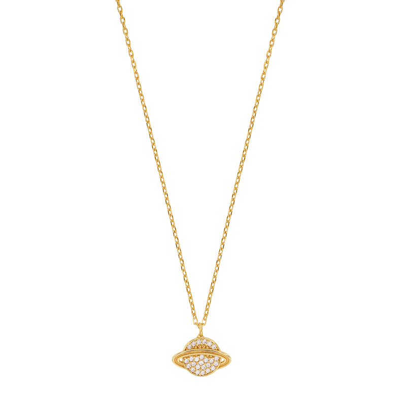 Collier saturne orné d'oxydes de zirconium, argent 925/1000 doré