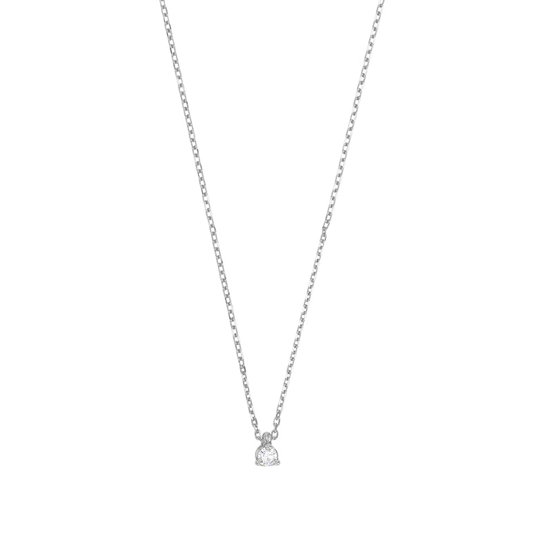 Collier serti 3 griffes, 1 diamant HSI 0,06ct, Or blanc 750/1000