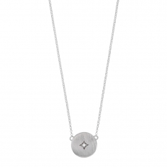Collier SOLAIRE rond en argent 925/1000 rhodié avec motif étoile avec oxyde de zirconium