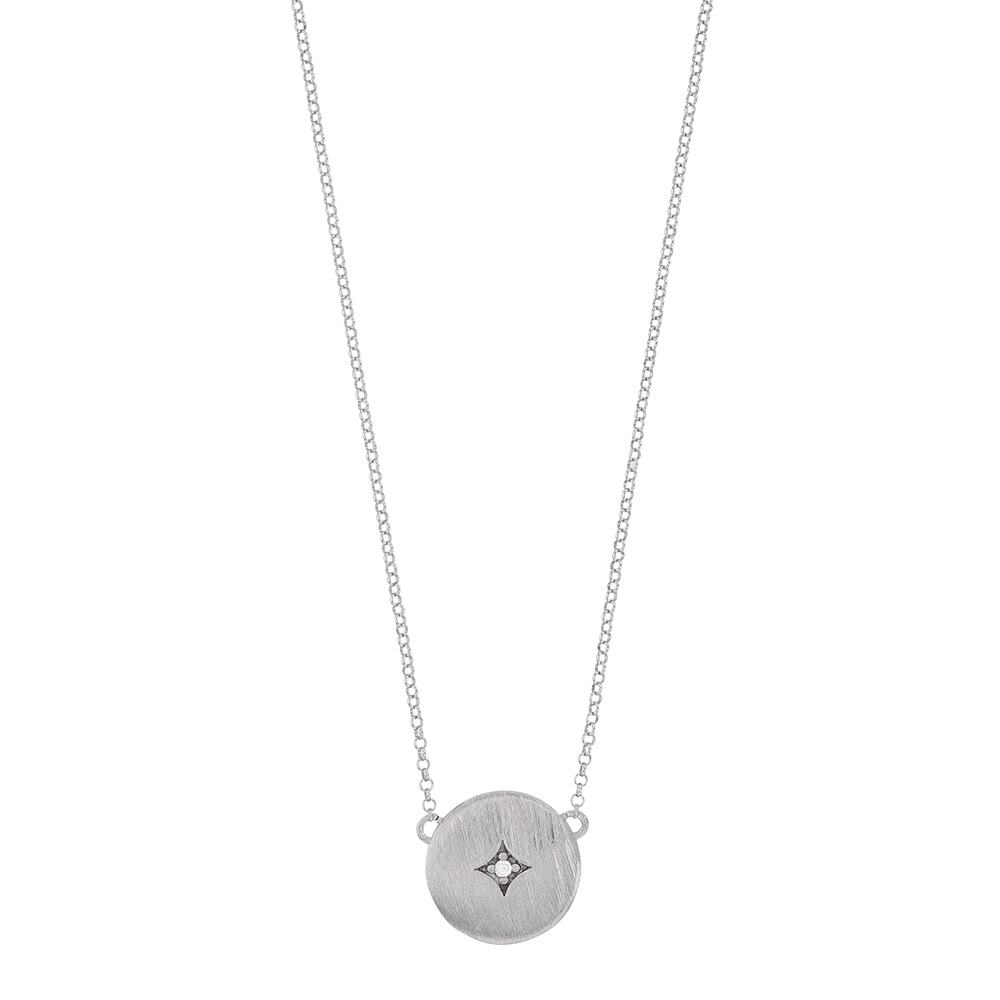 Collier SOLAIRE rond en argent 925/1000 rhodié avec motif étoile avec oxyde de zirconium