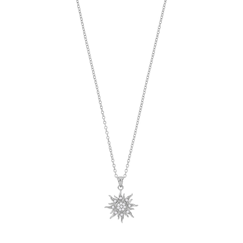 Collier soleil avec oxydes, argent 925/1000 rhodié