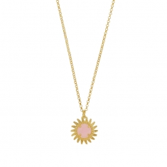 Collier soleil avec pierre en Quartz rose, argent 925/1000 doré