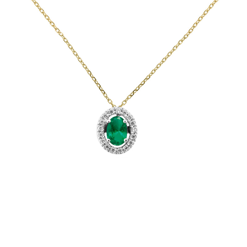 Collier Tanzanite taille ovale 6x4mm, entourage 17 diamants HSI 0,12ct, Or blanc 750/1000