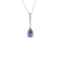 Collier Tanzanite taille poire 6x4mm, bélière sertie de 7 diamants HSI 0,06ct, Or blanc 750/1000