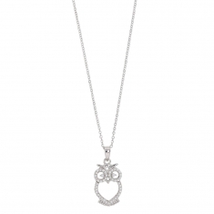 Collier TERRA en Argent 925/1000 rhodié avec hibou ajouré avec oxydes de zirconium