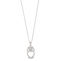 Collier TERRA en Argent 925/1000 rhodié avec hibou ajouré avec oxydes de zirconium