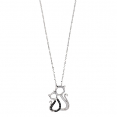 Collier TERRA en Argent 925/1000 rhodié chats avec oxydes de zirconium blancs et noirs