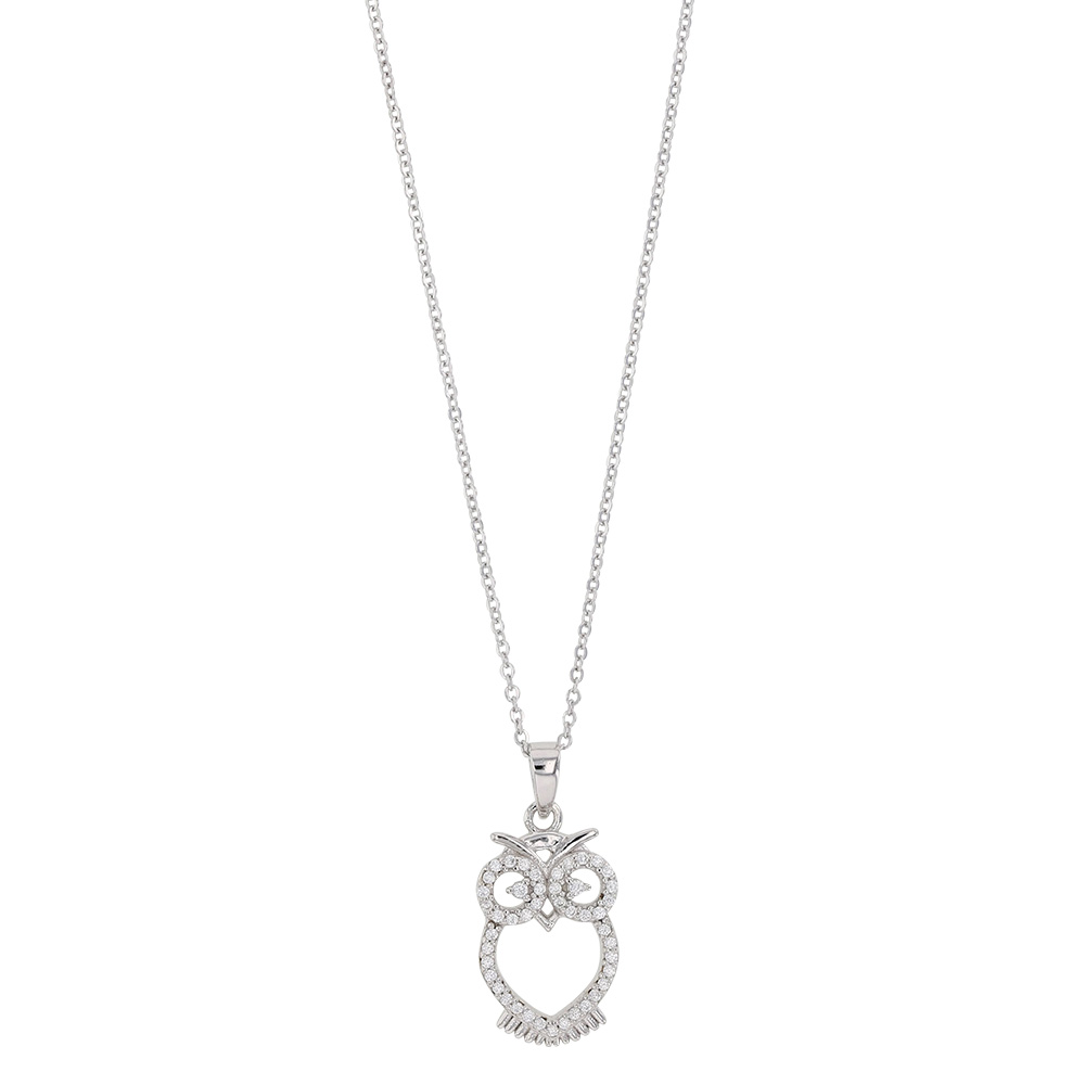 Collier TERRA en Argent 925/1000 rhodié avec hibou ajouré avec oxydes de zirconium