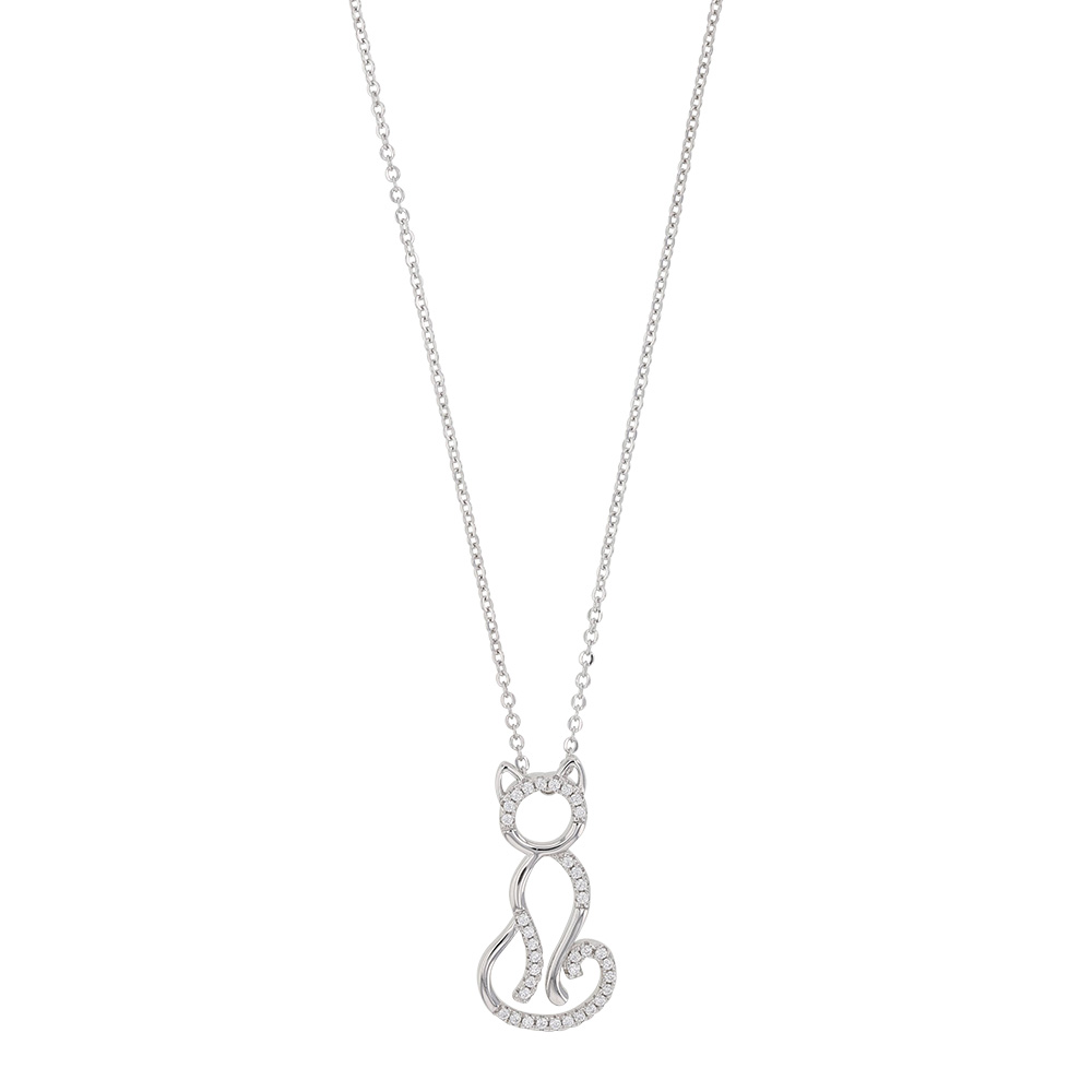 Collier TERRA en Argent 925/1000 rhodié chat avec oxydes de zirconium