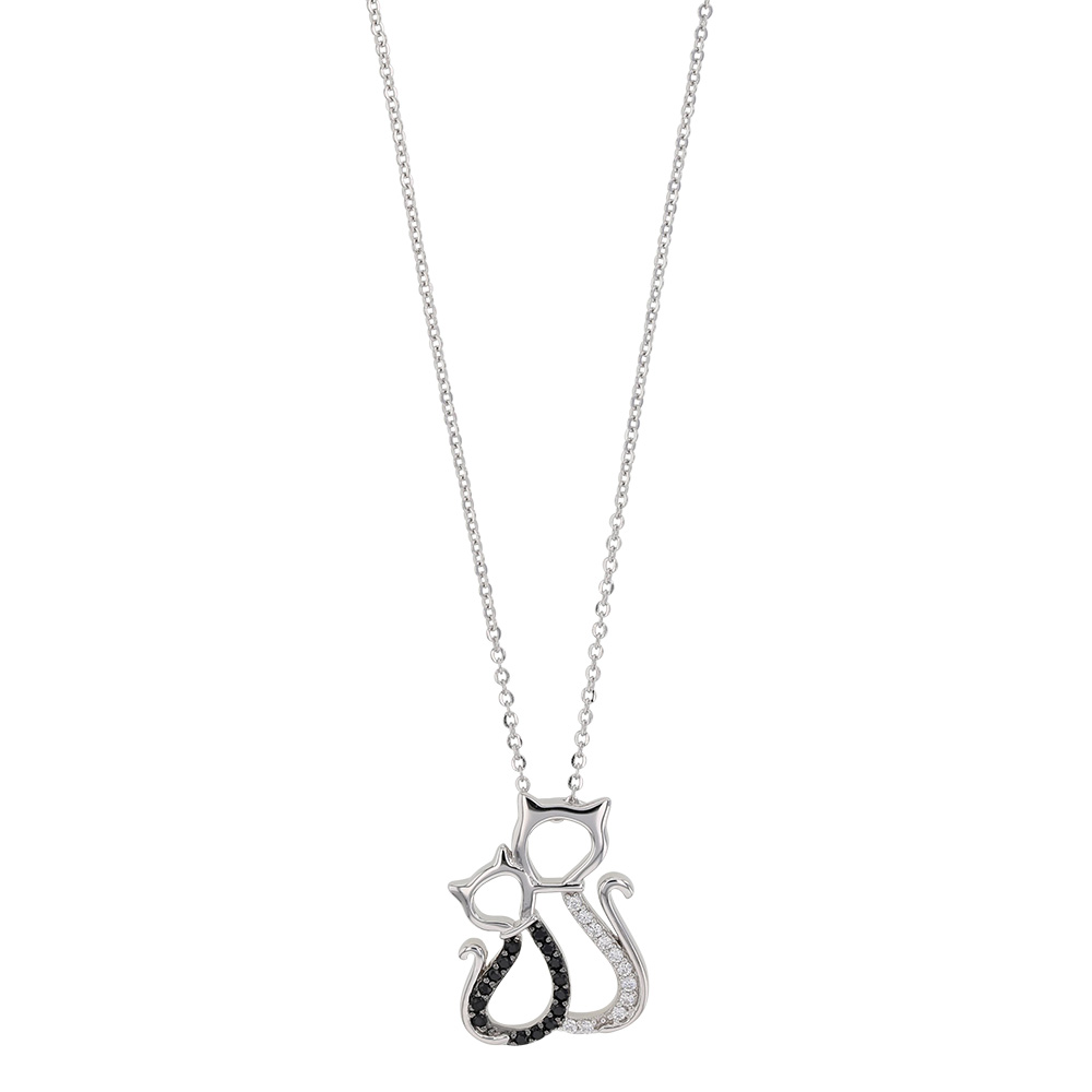 Collier TERRA en Argent 925/1000 rhodié chats avec oxydes de zirconium blancs et noirs