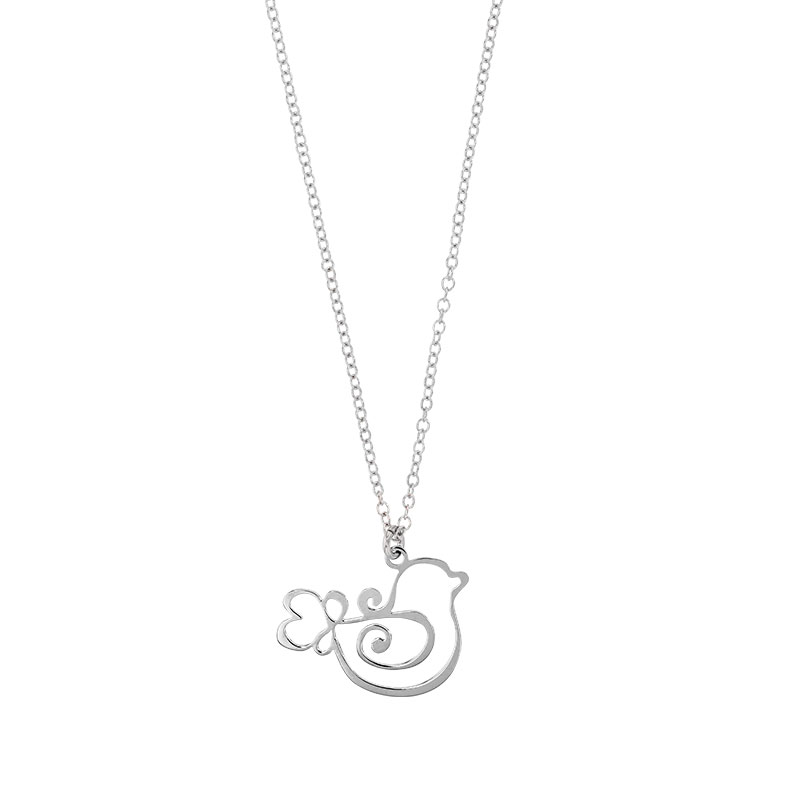 Collier TERRA oiseau ajouré en argent 925/1000 rhodié