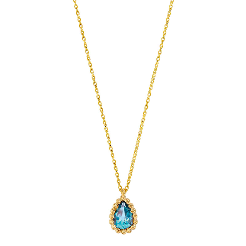 Collier Topaze taille poire 6 x 4mm, entourage perlé Or 750/1000