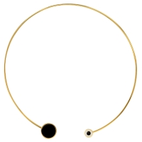 Collier torque acier doré agrémenté de ronds en émail noir dont 1 orné de cristaux