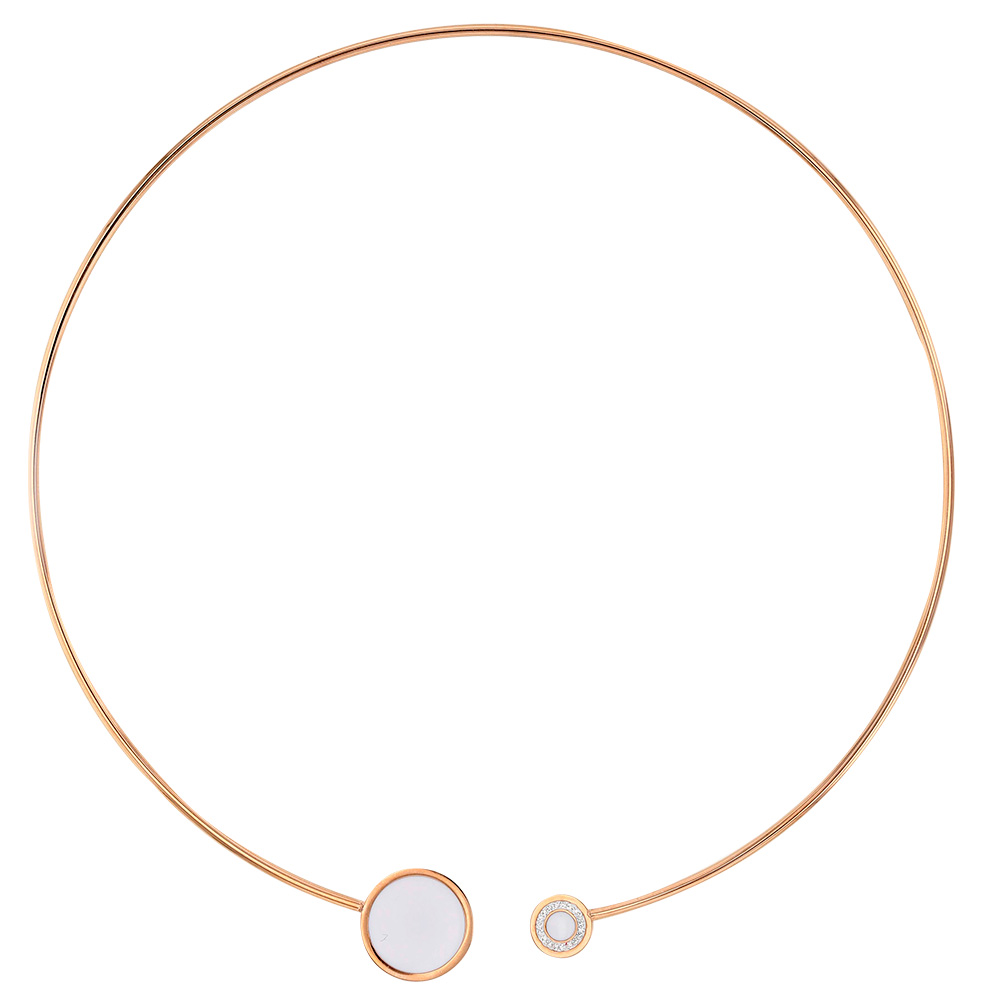 Collier torque acier doré agrémenté de ronds en émail noir dont 1 orné de cristaux