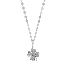 Collier trèfle à 4 feuilles martelé en argent 925/1000 rhodié