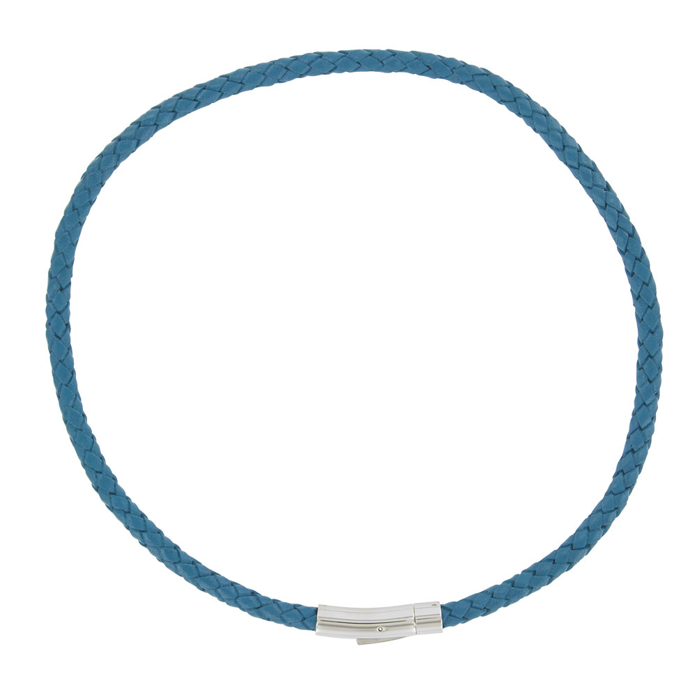 Collier tressé en cuir de bovin bleu avec fermoir aimanté