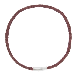 Collier tressé en cuir de bovin bordeaux avec fermoir aimanté