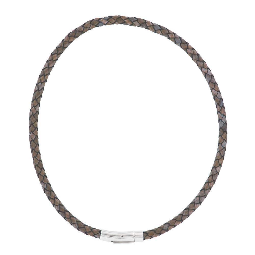 Collier tressé en cuir de bovin marron avec fermoir aimanté
