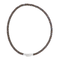 Collier tressé en cuir de bovin marron avec fermoir aimanté