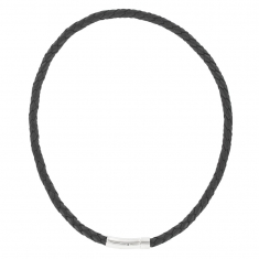 Collier tressé en cuir de bovin noir avec fermoir aimanté