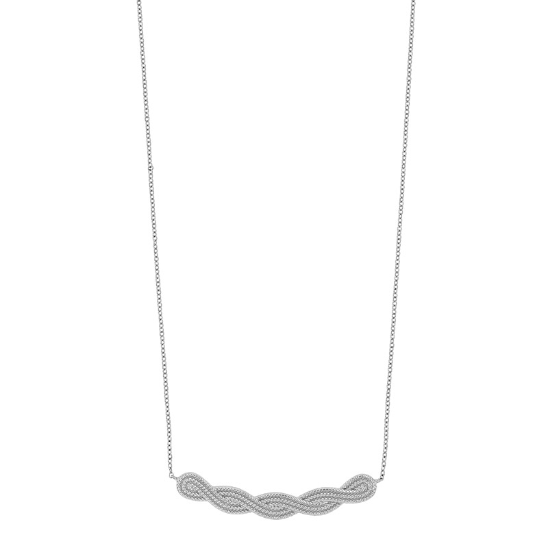 Collier tressé et perlé en argent 925/1000 rhodié