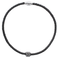 Collier tressé noir en cuir de bovin orné d'un cube en acier