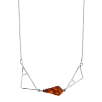 Collier triangulaire ambre cognac argent 925/1000