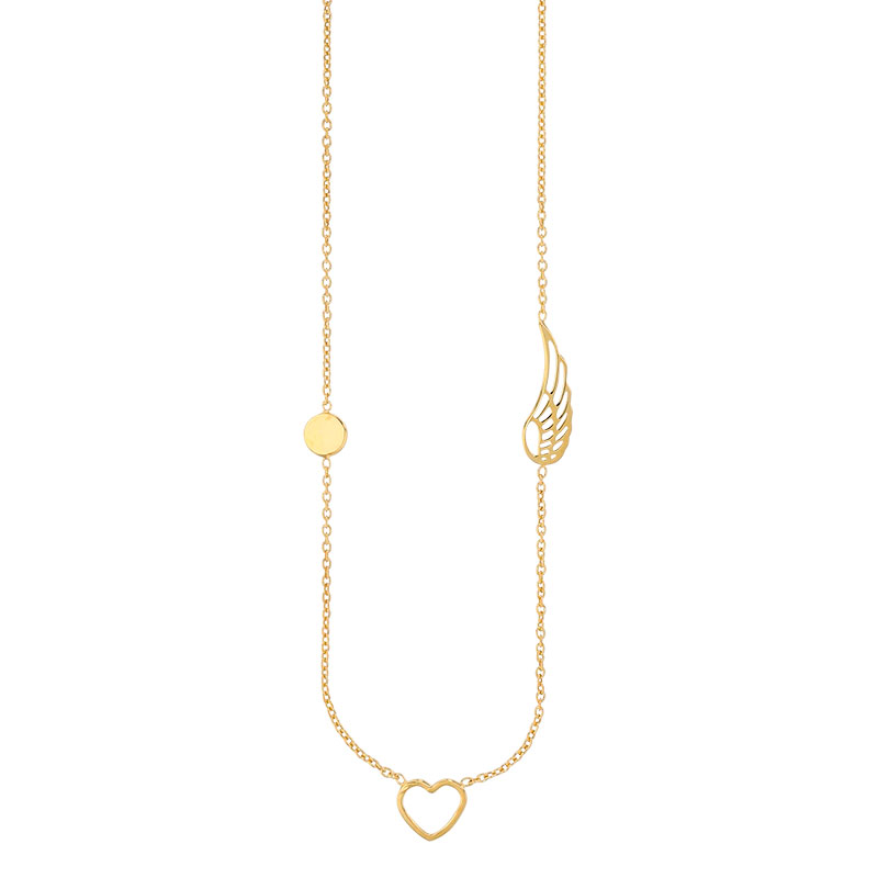 Collier UNE HISTOIRE DE COEUR avec aile, coeur et rond en argent 925/1000 doré