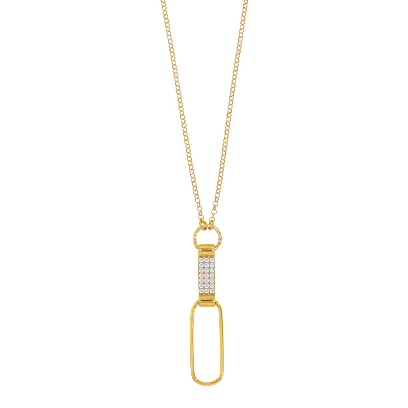 Collier URBAN cercle diamanté, bélière empiérrée et forme allongée en argent 925/1000 doré
