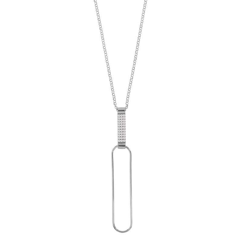 Collier URBAN en argent 925/1000 rhodié forme allongée avec bélière empierrée