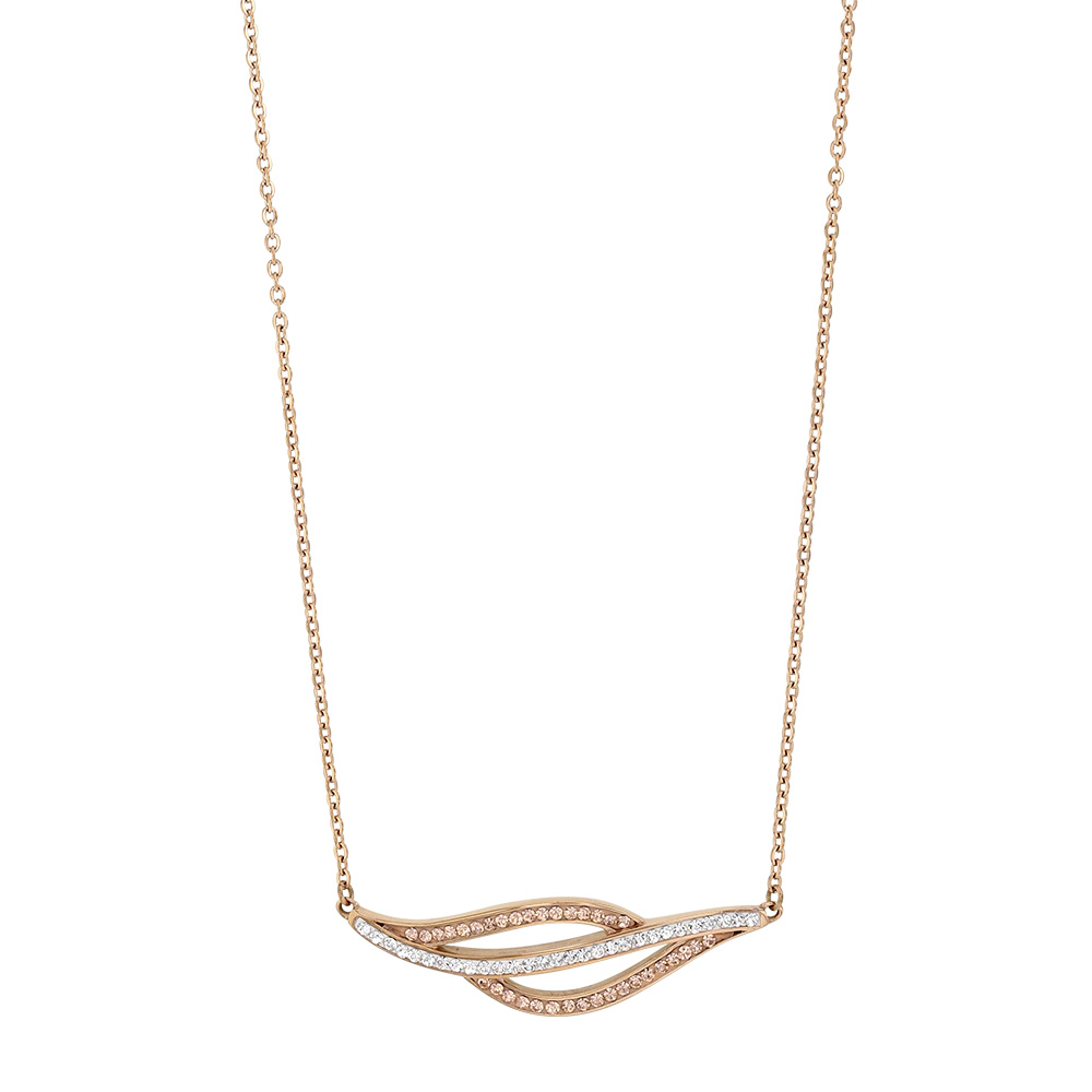 Collier vagues en acier doré-rose et pierres synthétiques