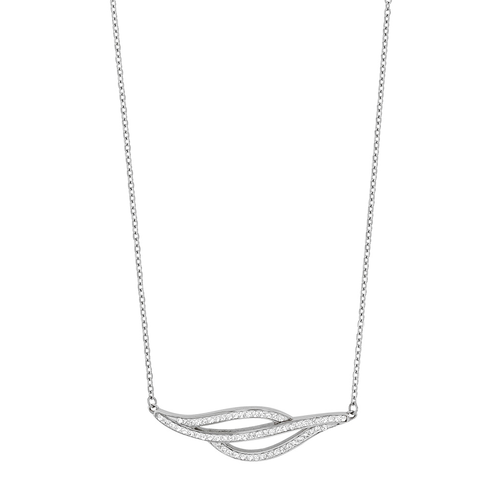 Collier vagues en acier et pierres synthétiques blanches