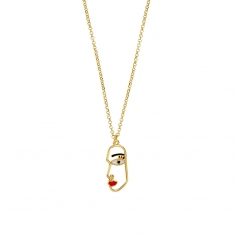Collier visage abstrait émaillé en argent 925/1000 doré