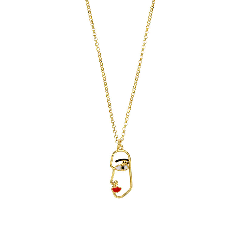 Collier visage abstrait émaillé en argent 925/1000 doré