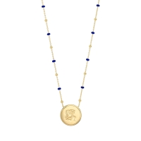 Collier zodiaque Bélier, chaîne boules dorées et émail rouge, argent 925/1000 doré