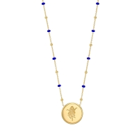 Collier zodiaque Bélier, chaîne boules dorées et émail rouge, argent 925/1000 doré