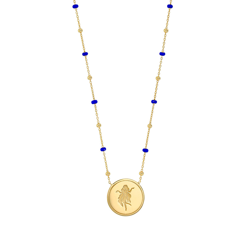 Collier zodiaque Bélier, chaîne boules dorées et émail rouge, argent 925/1000 doré