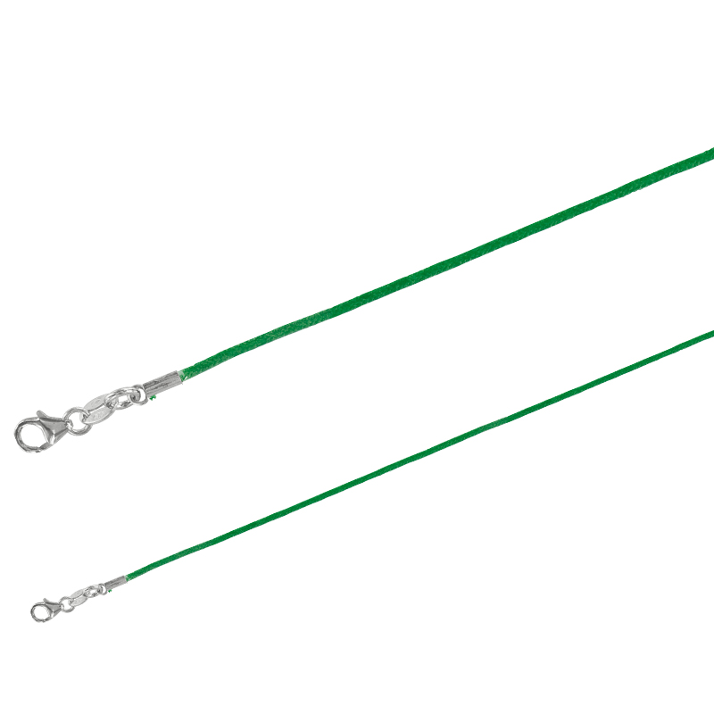 Cordon coton vert fermoir Argent 925/1000 rhodié