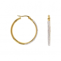 Créoles acier doré pavées de cristaux blancs 30mm