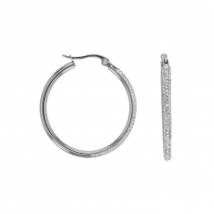 Créoles acier pavées de cristaux blancs 30mm