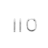 Créoles allongées 15,7mm serties griffes diamants synthétiques 0,25ct GVS, Or blanc 750/1000
