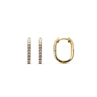 Créoles allongées 15,7mm serties griffes diamants synthétiques 0,25ct GVS, Or jaune 750/1000