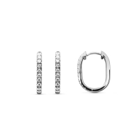 Créoles allongées 18,8mm serties griffes diamants synthétiques 0,50ct GVS, Or blanc 750/1000